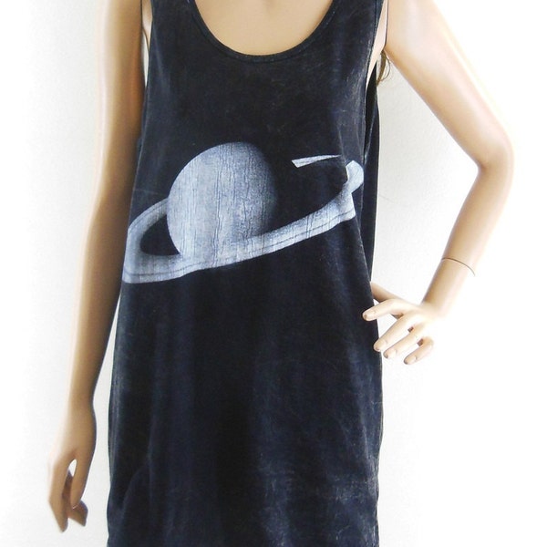 Saturn Shirt Saturn Tank Top Galaxy Tank Top Bleach Black Tshirt Women Tshirt Singlet Screen Print Size M