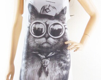 Cat Glasses shirt meow shirt animal tank instagram tshirt blogger shirt cool shirt slogan shirt funny top women tank top screen print size M