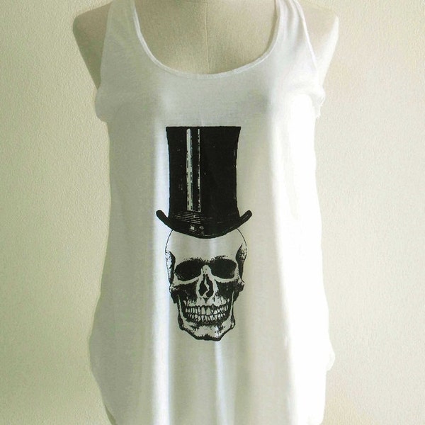 Skull Hat Zombie Art Style Rock Skull Tank Top Art Skull Shirt Cream T-Shirt Tunic Screen Print Size S