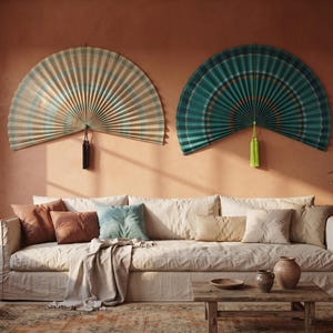 Oversized 57.5 Inch Bamboo Wall Fan, Handmade Boho Wall Decor, 5 Color Options