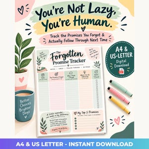 Forgotten Promise Tracker | Broke Another Commitment | Printable Follow-Through Checklist | Accountability Tool | Digital Download