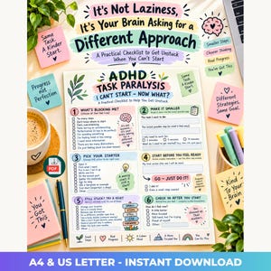 ADHD Task Paralysis Worksheet | Printable Checklist to Get Unstuck (Digital Download)