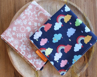 cloth napkin ( 1 ) -rainbows and pink pattern- reusable cloth napkins for dinner or lunch - sustainable living