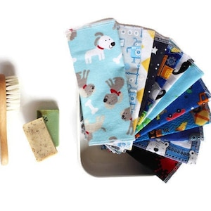 12 reusable cloth wipes - mixed  patterns - blue  set -