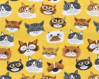 Comfy Flannel Print Cat Faces 1 YARD