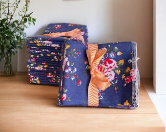 reusable washable cleaning towels - blue florals- set of 10