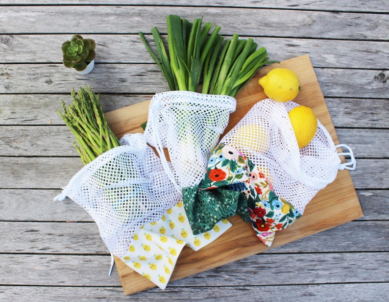 reusable mesh produce grocery bag sustainable living vegetables bag image 1