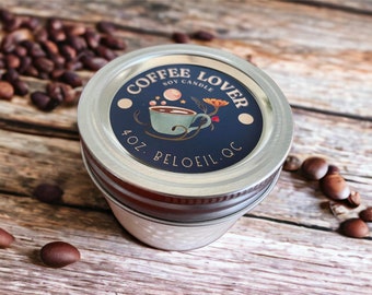 Coffee lover 4 oz soy wax candle with wooden wick gifts for teacher's, wedding favors, birthdays, stocking stuffer