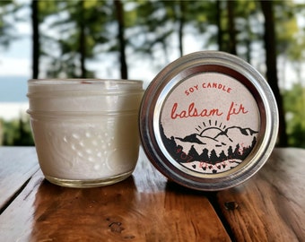 Balsam fir 4 oz soy wax candle with wooden wick gifts for teacher's, wedding favors, birthdays, stocking stuffer