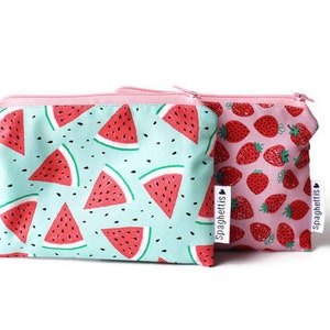 sac collation lavable, lunch zéro déchet, motif fruits melon ou fraise