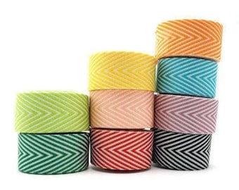 3/4 Inch Twill Chevron Stripe Ribbon with Woven Edge