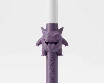 May include: A multi-color ink pen featuring a white barrel with four colored ink selectors at the top. The lower purple barrel section is molded into the shape of a cartoon creature with a wide grin and tongue sticking out, labeled ECTOPLASMA.