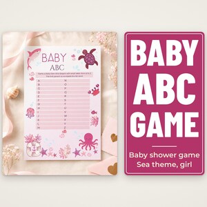 Baby ABC Game, Baby Girl Pink Sea Theme Baby Shower Activity, Ocean Alphabet Game, Digital File