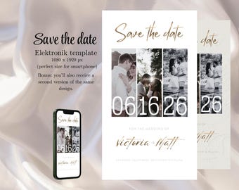 Modern Digital Save the Date Template, Minimalist Elegant Wedding Invitation, iPhone Wedding Invitation, Digital Elopement E card