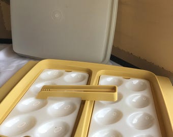 Vintage Tupperware Deviled Egg storage to go with Harvest Gold Tray & Tongs All original