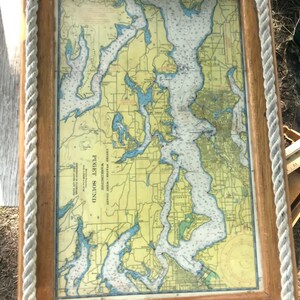 MCM Serving tray Nauticsl Puget Sound Map Rope Border