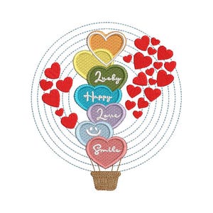 Desenho de Bordado de Balão "Amor da Sorte", Tamanhos de 7 a 10 Polegadas, Vários Formatos (Download Digital)