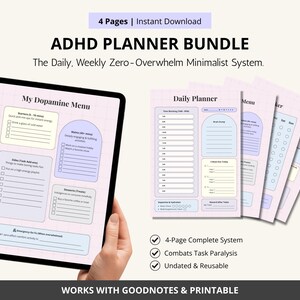 ADHDデジタルプランナー、Good Notes、印刷可能なデイリープランナー、ドーパミンメニュー、習慣トラッカー、神経発達障害オーガナイザー、成人ADHD