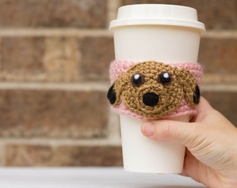 Custom Crochet Dog Coffee Cozy, Personalized Dog Gift, Coffee Lover Gift, Dog Lover Gift, Dog Cozies, Dog Look Alike Gift