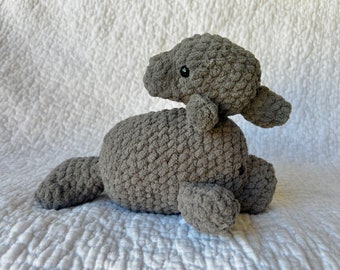 Crochet Manatee Stuffed Animal - Ready to Ship - Handmade Manatee Plush