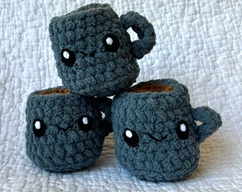 Crochet Coffee Mug Stuffed Animal - Ready to Ship - Handmade Coffee Cup Plush