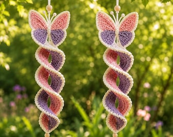 Crochet Butterfly Wind Spinner Pattern, Spiral Hanging Decor, Butterfly Spiral Wind Spinner, Crochet Hanging Ornament PDF