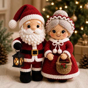 Jul Amigurumi Mönster PDF, Jultomten och Fru Virkmönster Par Juldekor Gåva