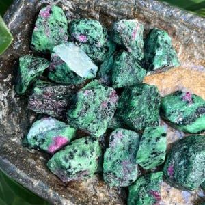Geology Gift for Collector, Raw Ruby Zoisite Specimens, Personalized Wooden Box, Natural Stone Gift,K30