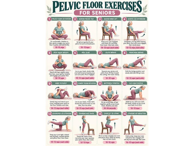 Pelvic Floor Exercises for Seniors Printable 16 Pelvic Floor & Core