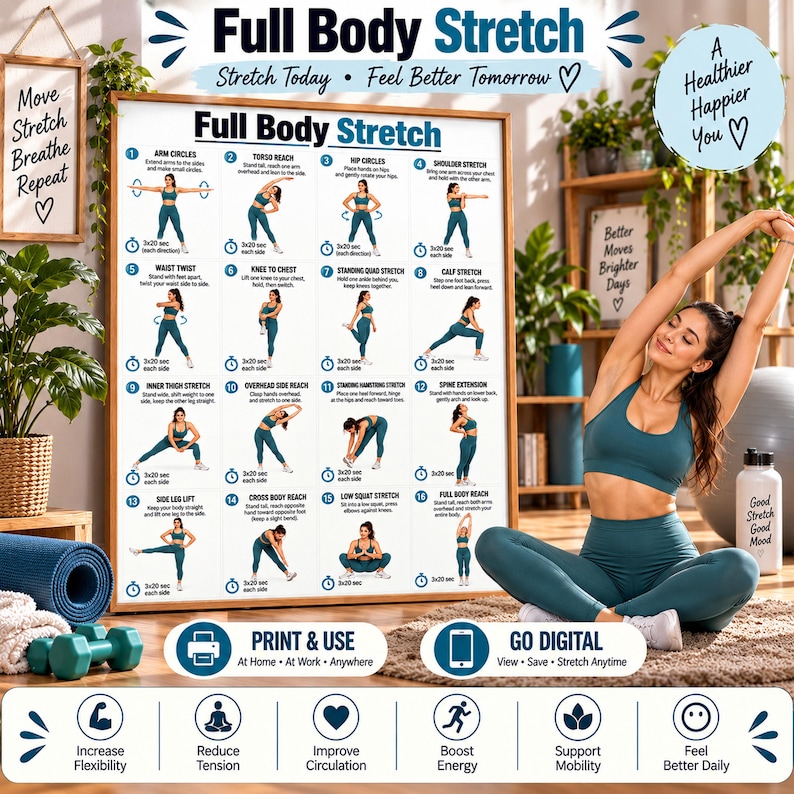 Workout Routine Chart.pdf Buy Full Body Stretching Exercises Printable Daily Flexibility ...
