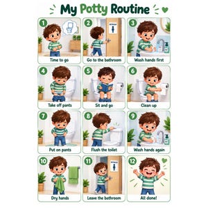 Potty Routine Chart for Kids Printable Toilet Training Poster Toddler Toilet Training Visual Aid Instant Download PDF