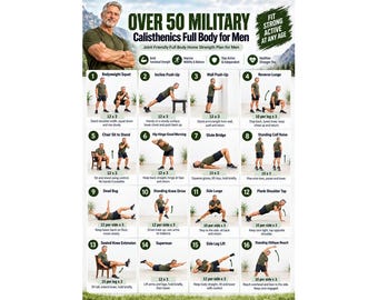 Military Calisthenics for Men Over 50 Printable Joint-Friendly Full Body Bodyweight Training Chart No Equipment Home Strength Plan PDF