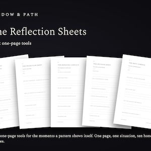 The Reflection Sheets, 8 Printable Shadow Work Worksheets PDF, Trigger Log, Projection, Boundaries, Weekly Review, A4 and US Letter