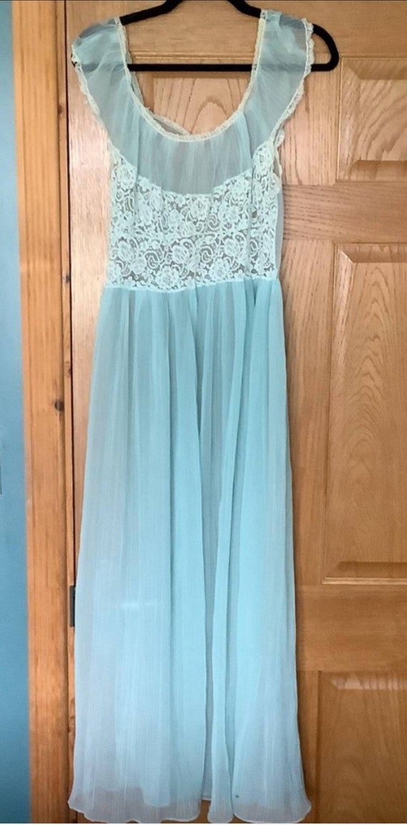 Filmy nightgown honeymoon lace stretch aqua chiff… - image 1