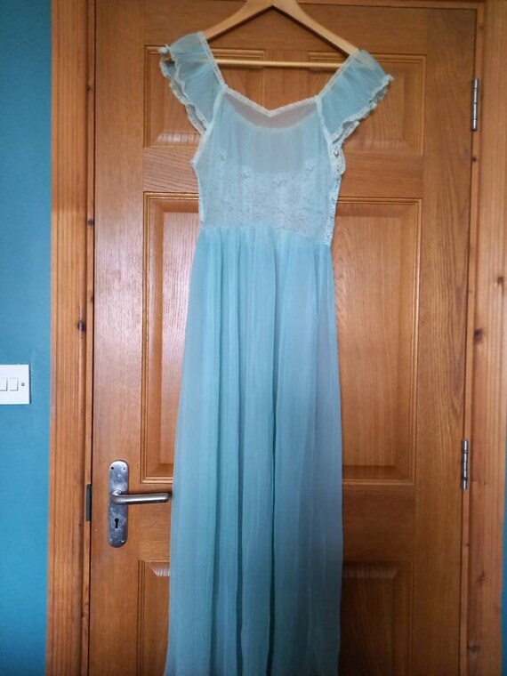 Filmy nightgown honeymoon lace stretch aqua chiff… - image 3