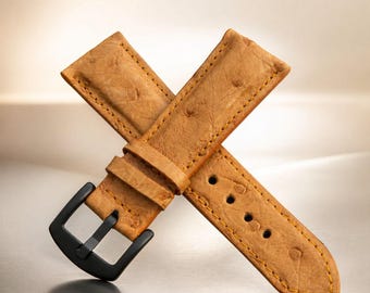 Handmade Beige Ostrich Leather Panerai Watch Band, Customizable Length & Thickness