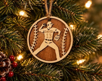 Personalized Baseball Ornament with Name and Number, Custom Wooden Softball Player Gift, Senior Night Keepsake, Little League Team Gifts