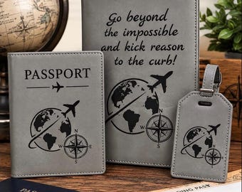 Personalized Travel Set, Custom Passport Holder and Luggage Tag, Engraved Travel Journal, Honeymoon Gift for Couple, Study Aboard Gift