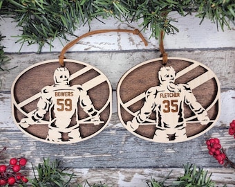 Personalized Hockey Ornament, Custom Wooden Hockey Player Christmas Ornament with Name & Number, Ice Hockey Team Gift, Senior Night or Coach