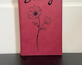 Personalized Birth Flower Journal, Custom Name Notebook, Gift for Her