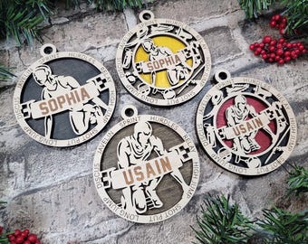 Personalized Track and Field Ornament, Custom Wooden Track Christmas Ornament with Name, Runner Athlete Gift for Sprinter, Coach or Team