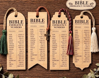 Bible Emergency Numbers Bookmark, Wooden Laser Engraved Scripture Verse Book Mark with Tassel, Christian Gift for Women, Baptism Faith Gift