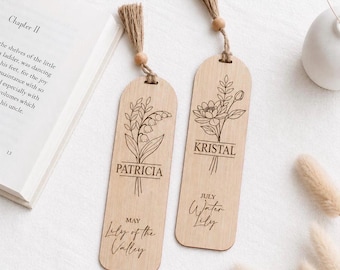 Personalized Birth Flower Bookmark, Custom Name Bookmark, Gift for Book Lover