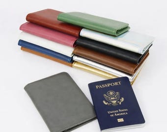 Personalized Leatherette Passport Cover, Custom Engraved Travel Wallet with Name and Initials, Honeymoon Couples Gift, Study Abroad Keepsake