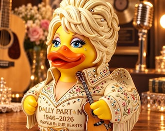 Dolly Parton Tribute Duck Figurine, Country Music Duck Decor, Rhinestone Guitar Collectible, Western Singer Gift, Music Lover Keepsake