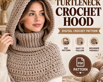 Turtleneck Crochet Hood Pattern PDF | Crochet Hooded Cowl Pattern | Easy Crochet Pattern | Beginner Friendly Digital Download
