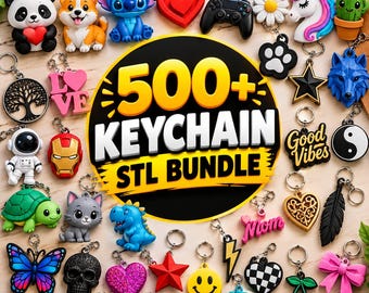 500+ Keychain STL Bundle, 3D Printable Keychains, Cute Funny Keychain Models, Animal, Fantasy & Novelty Designs, 3D Print Files,