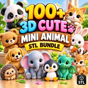 100+ 3D-minidjurs-STL-paket, söta djur-3D-utskriftsfiler, utskrivbara miniatyrer, fantasidjur, ledade leksaker, direktnedladdning