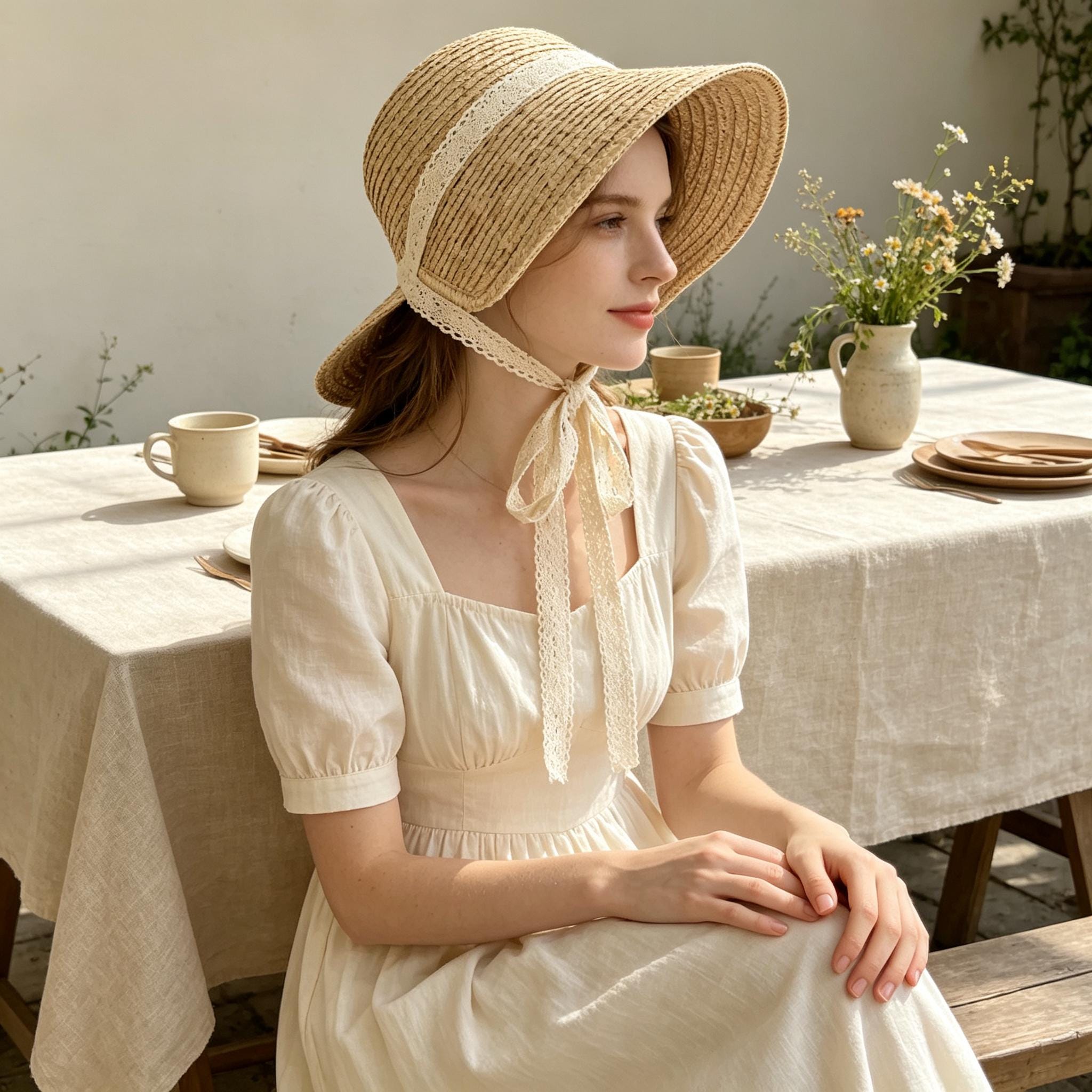 帽子 STRAW HAT WITH LACE RIBBON Straw Hat Lace Ribbon - Etsy