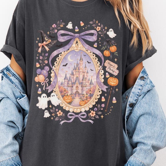Pastel Halloween Castle Shirt, Comfort Colors Disney Halloween Tee, Coquette Ghost Bow Shirt, Magic Kingdom Trip Gift
